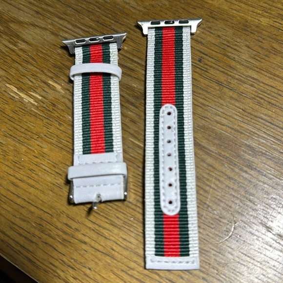 44MM Apple Watch Leather Band GG Red and Green Striped - Picture 1 of 1